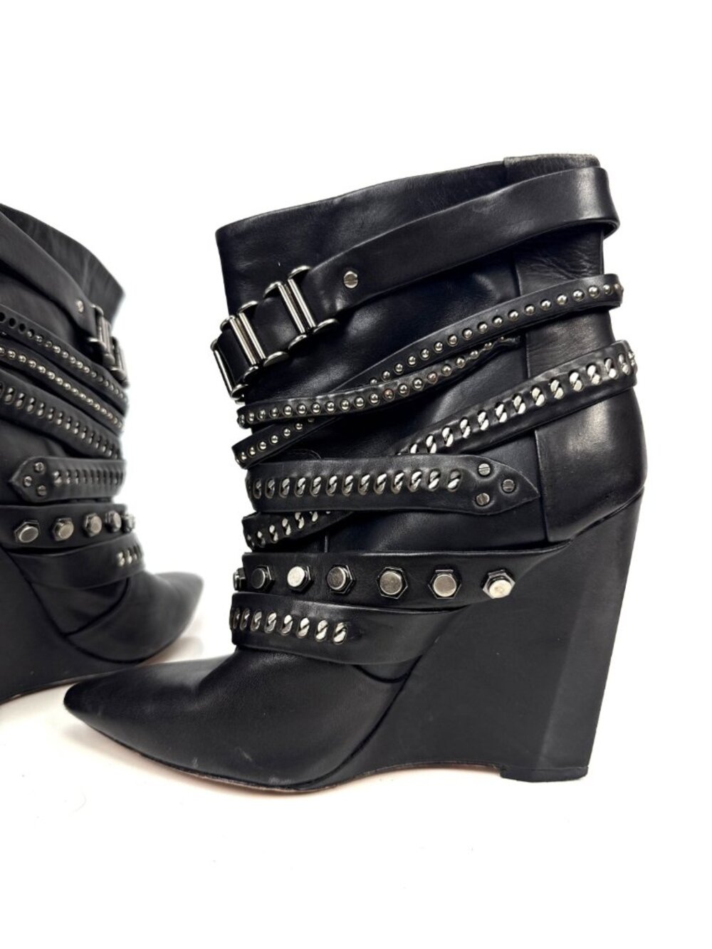 L.A.M.B. by Gwen Stefani Leather Thaker Studded Moto Wedge Ankle Boots Black 7.5 - Picture 8 of 13